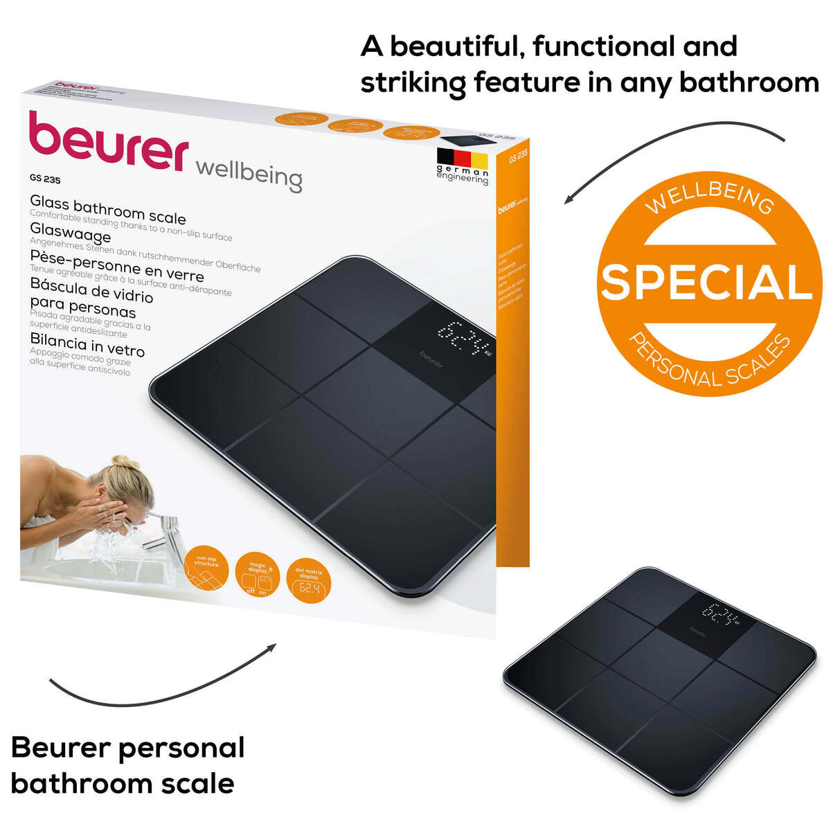 Beurer Black Glass Bathroom Scale GS235