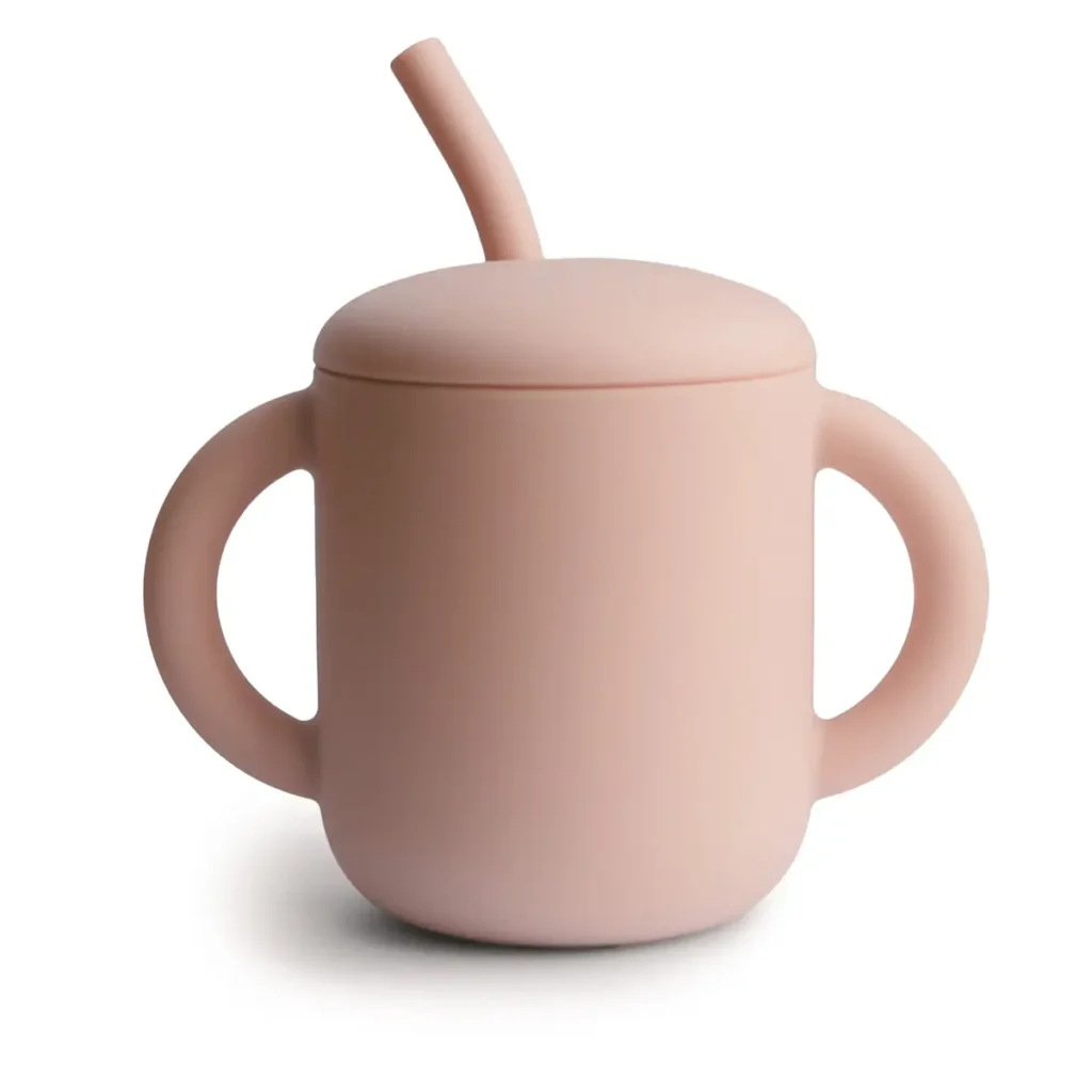 Mushie Silicone Training Straw Cup - Blush