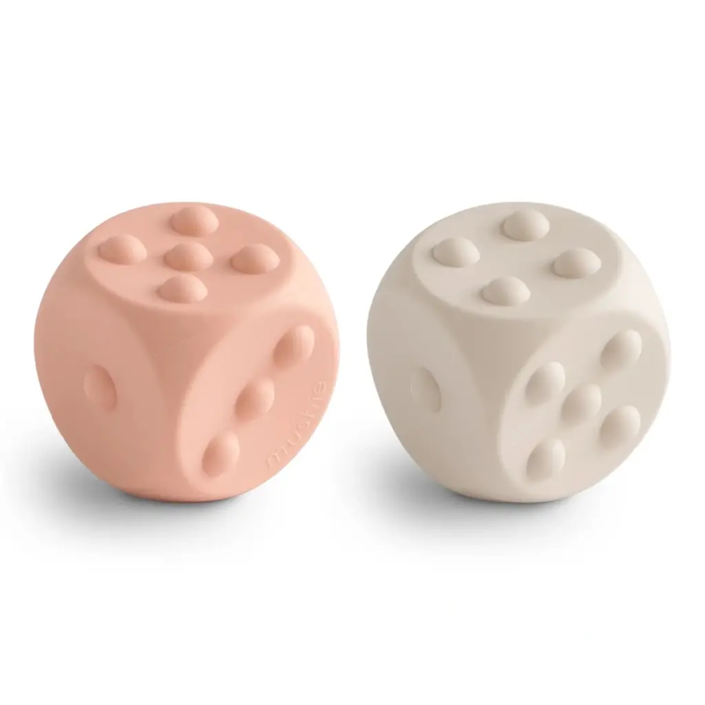Mushie Dice Press Toy - Blush & Shifting Sand