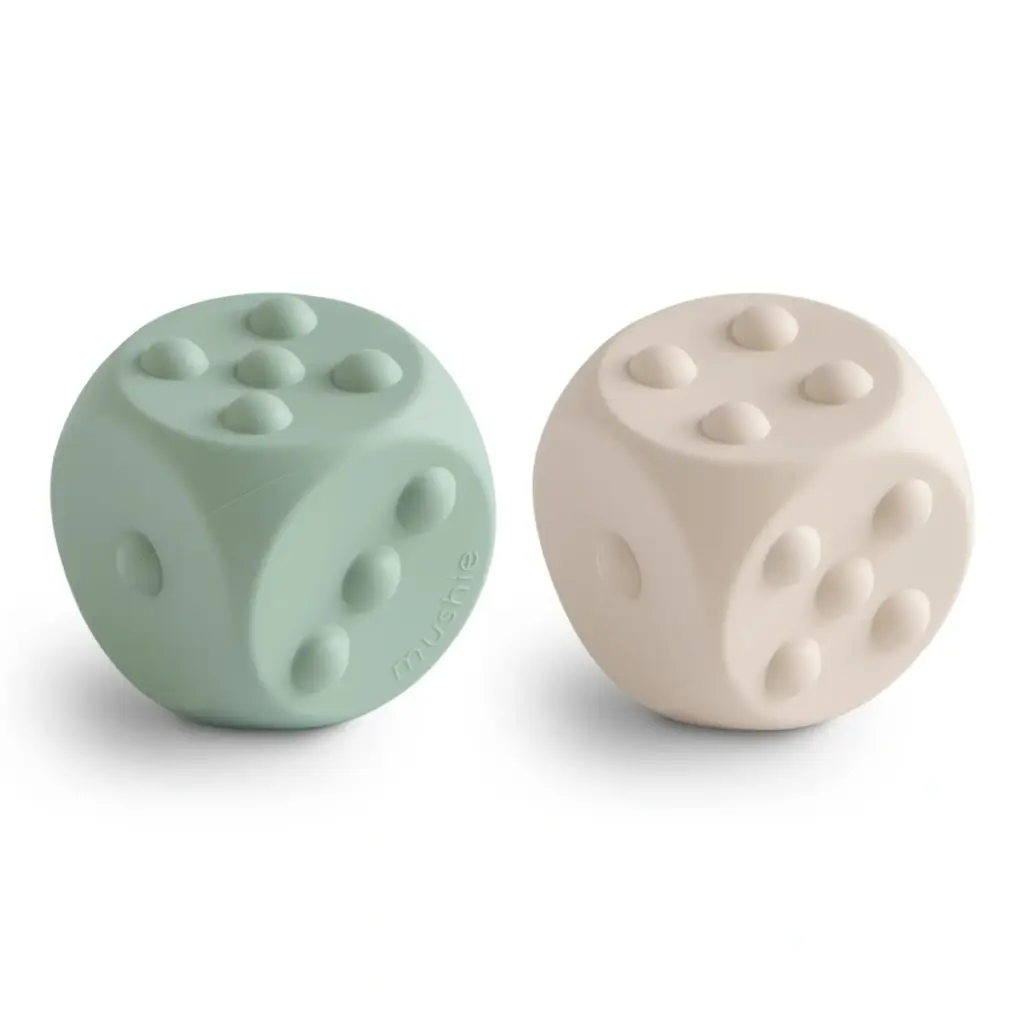 Mushie Dice Press Toy - Cambridge Blue & Shifting Sand