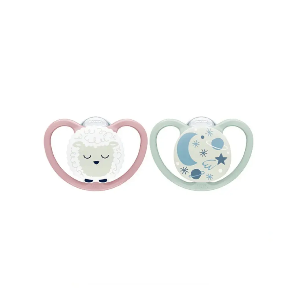 NUK Silicone Space Night Soother 2 Pack - 6-18m Sheep