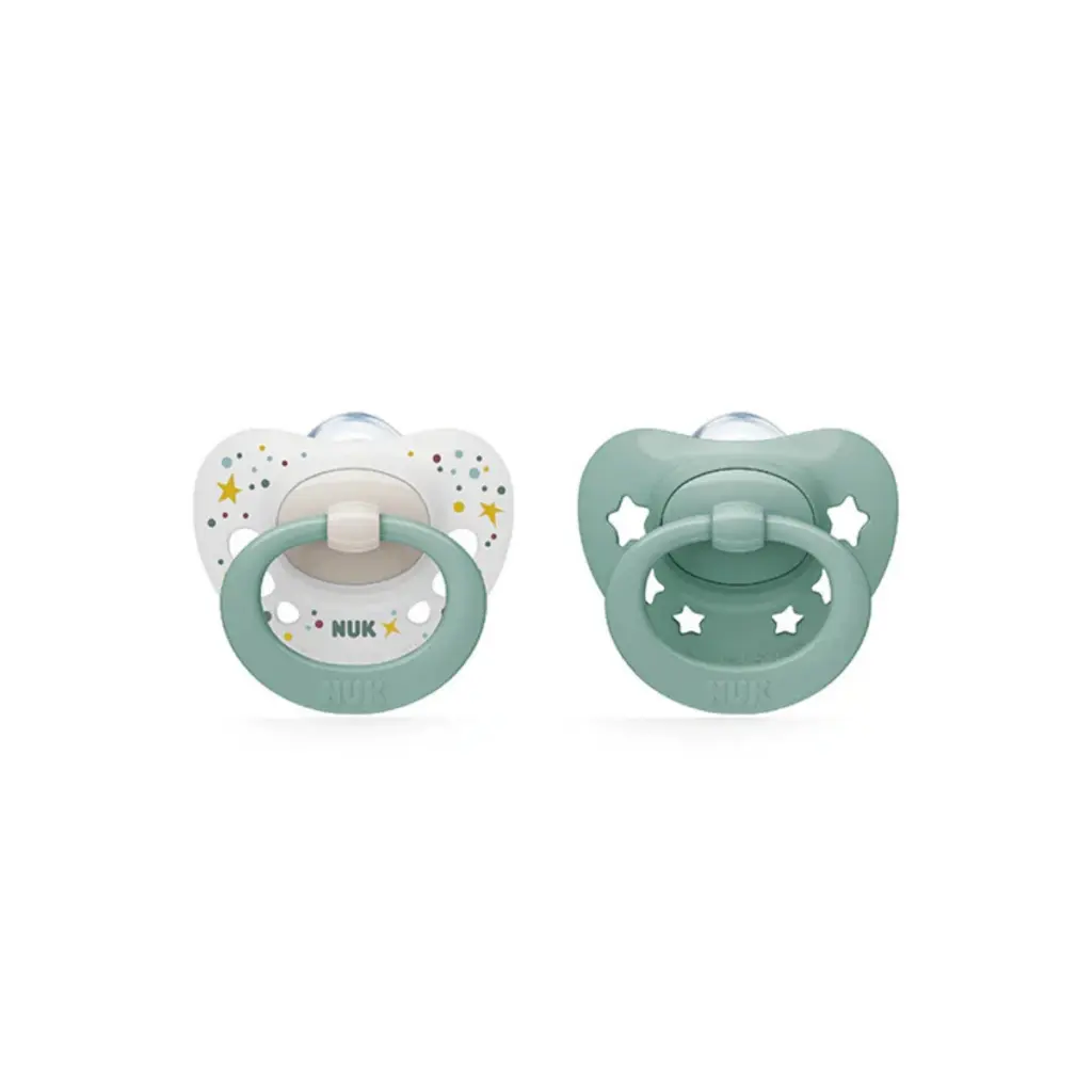 NUK Silicone Signature Soother 2 Pack - 0-6m Green Stars