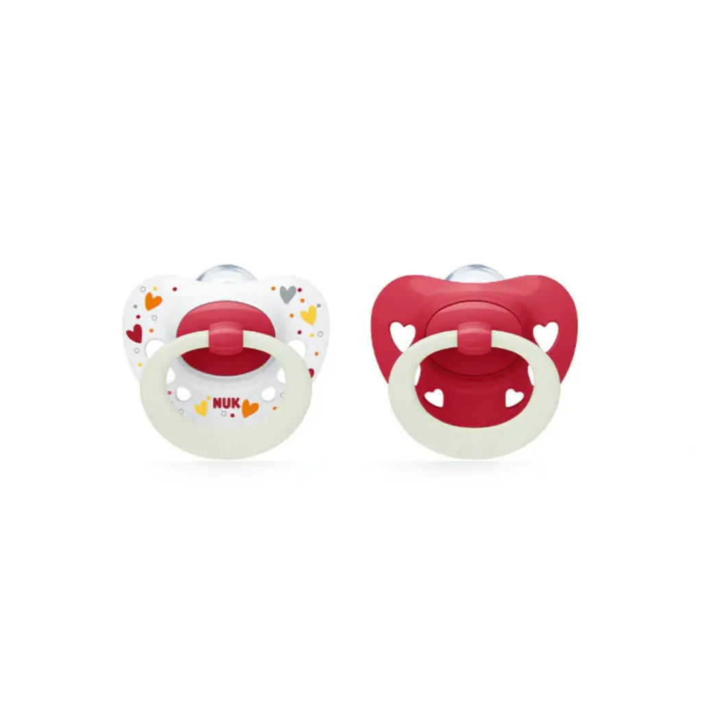 NUK Silicone Signature Night Soother 2 Pack - 6-18m Red Hearts