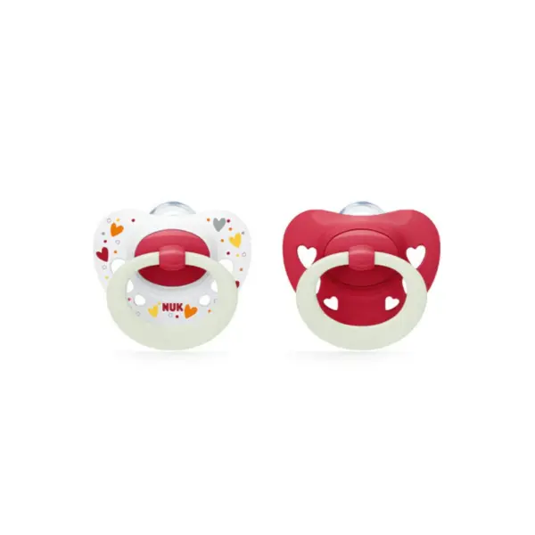 NUK Silicone Signature Night Soother 2 Pack - 6-18m Red Hearts