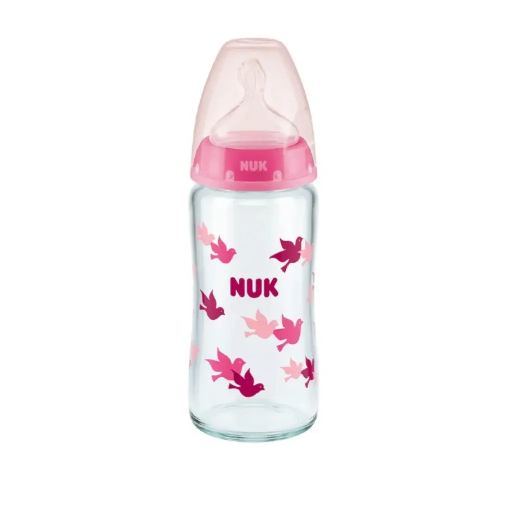 NUK First Choice+ Glass Bottle with Silicone Teat 240ml - Birds
