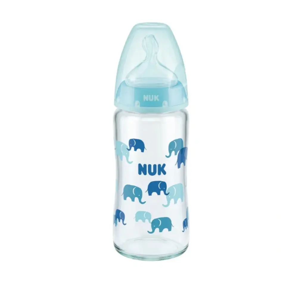 NUK First Choice+ Glass Bottle with Silicone Teat 240ml - Elephant